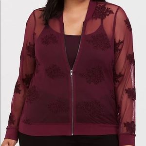 NWT Torrid Size 1 RED EMBROIDERED MESH BOMBER
